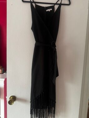 Glamorous Black Fringe Wrap Dress